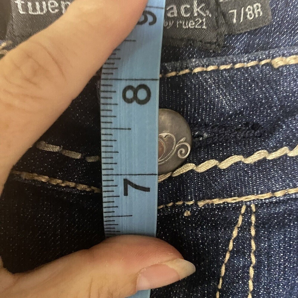 Twenty One Black Skinny Boot Jean Women 7/8 Medium Wash Blue Denim distressed - Picture 14 of 15